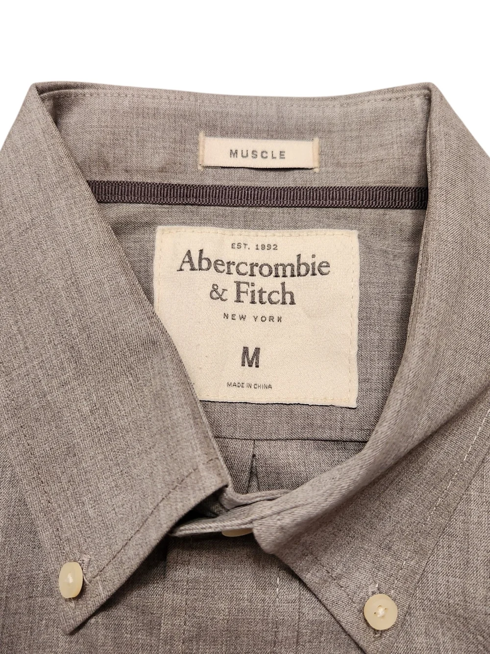 Abercrombie & Fitch Button-Down Muscle Shirt Gray Preppy Oxford Y2K 90s Office